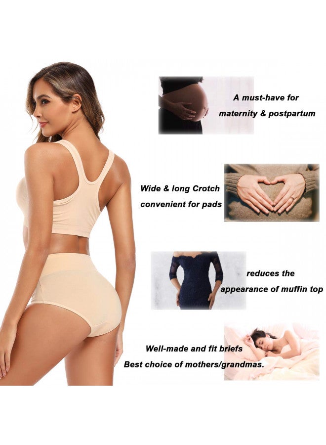 Molasus Women's Soft Cotton Underwear Briefs High Waisted Postpartum Panties Ladies Full Coverage Plus Size Underpants Nude,Medium - Image 3