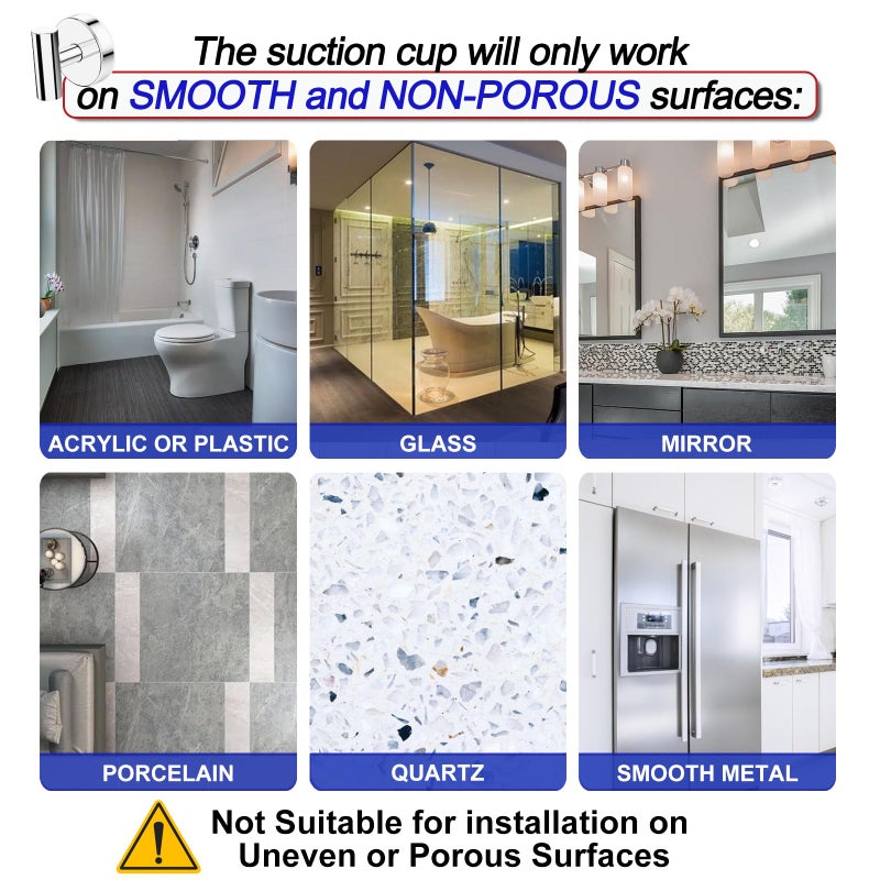 Bntuk Suction Cup Hooks, Shower Hooks for Inside Shower â€“ Removable Towel Hooks for Bathroom Window Glass Mirror Tile, Bath Robe Looafh Hook for Hanging â€“ Waterproof & Rustproof, Chrome (2 Pack) - Image 5