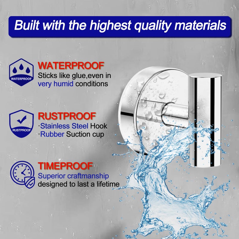 Bntuk Suction Cup Hooks, Shower Hooks for Inside Shower â€“ Removable Towel Hooks for Bathroom Window Glass Mirror Tile, Bath Robe Looafh Hook for Hanging â€“ Waterproof & Rustproof, Chrome (2 Pack) - Image 3