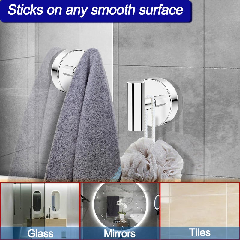 Bntuk Suction Cup Hooks, Shower Hooks for Inside Shower â€“ Removable Towel Hooks for Bathroom Window Glass Mirror Tile, Bath Robe Looafh Hook for Hanging â€“ Waterproof & Rustproof, Chrome (2 Pack) - Image 2