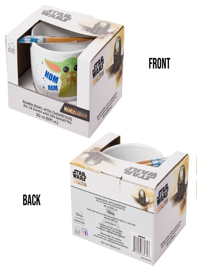 سيلفر بوفالو وعاء أرز رامين سيراميكي من سيلفر بافالو، بتصميم مستوحى من شخصيات حرب النجوم، الماندالوريان، بيبي يودا، مع عيدان تناول الطعام، آمن للاستخدام في الميكروويف، سعة 20 أونصة. - Image 4