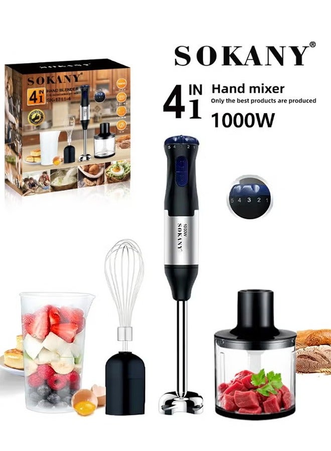 sokany 4 In 1 Electric Hand Blender Handheld Blender,Chopper, Mixer,1000W - Image 1
