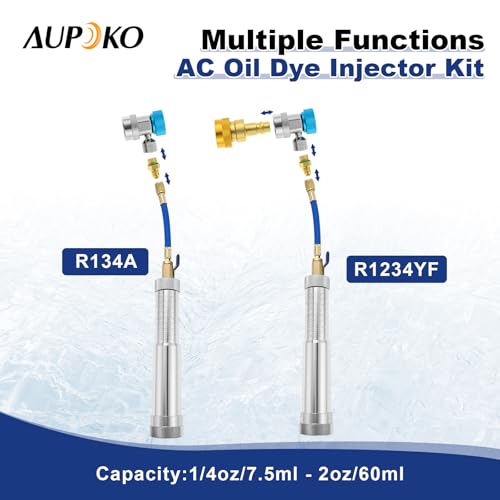 Aupoko AC Oil Dye Injector Kit, A/C Oil Dye Injector Tools with R134a Adjustable Quick Coupler, R410 Mini Split Adapter, Valve Core Remover and Oil Checkers for R134A R1234YF R410A Refrigerant System - Image 2