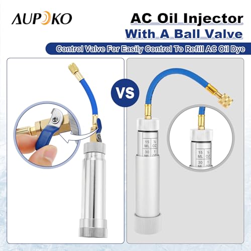 Aupoko AC Oil Dye Injector Kit, A/C Oil Dye Injector Tools with R134a Adjustable Quick Coupler, R410 Mini Split Adapter, Valve Core Remover and Oil Checkers for R134A R1234YF R410A Refrigerant System - Image 4