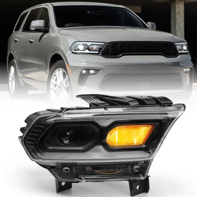 FIONE for Dodge Durango Headlight Assembly 2021 2022 Headlamp Replacement Front Head Light Lamp LED Style Black Right Passenger Side RH 68433778AE