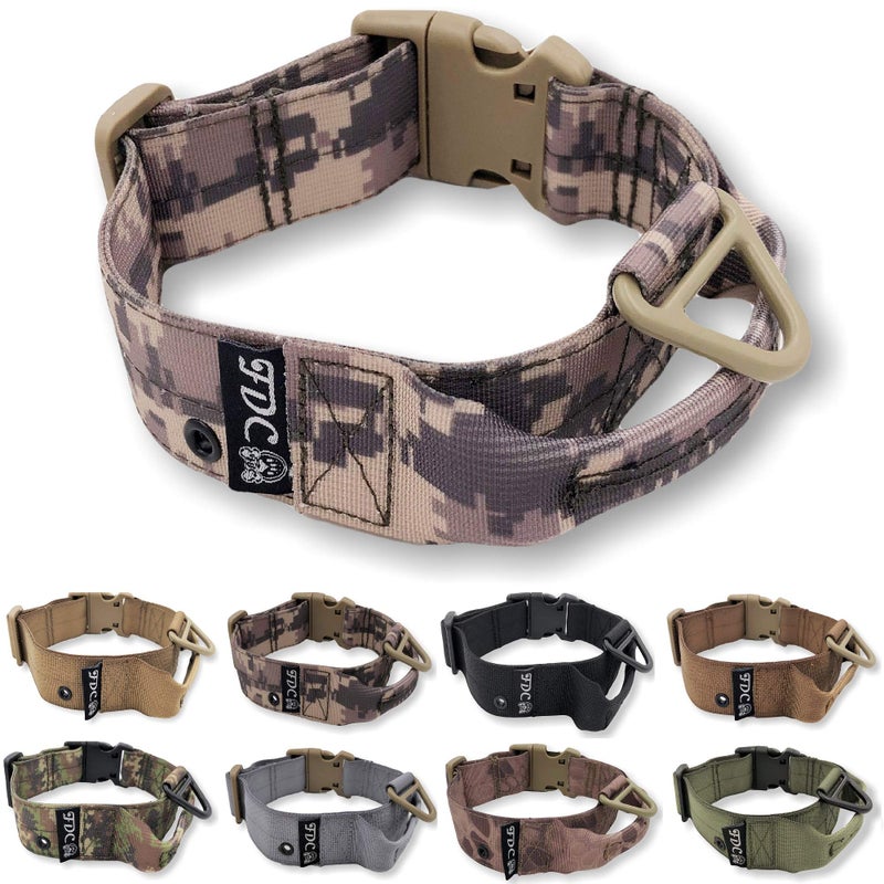 FDC Heavy Duty Dog Tactical Collar with Handle 1.5in Width Training Military Army TAG Hole Medium Large M, L, XL, XXL (XXL: Neck 20" - 24", Digital Camo) - Image 1