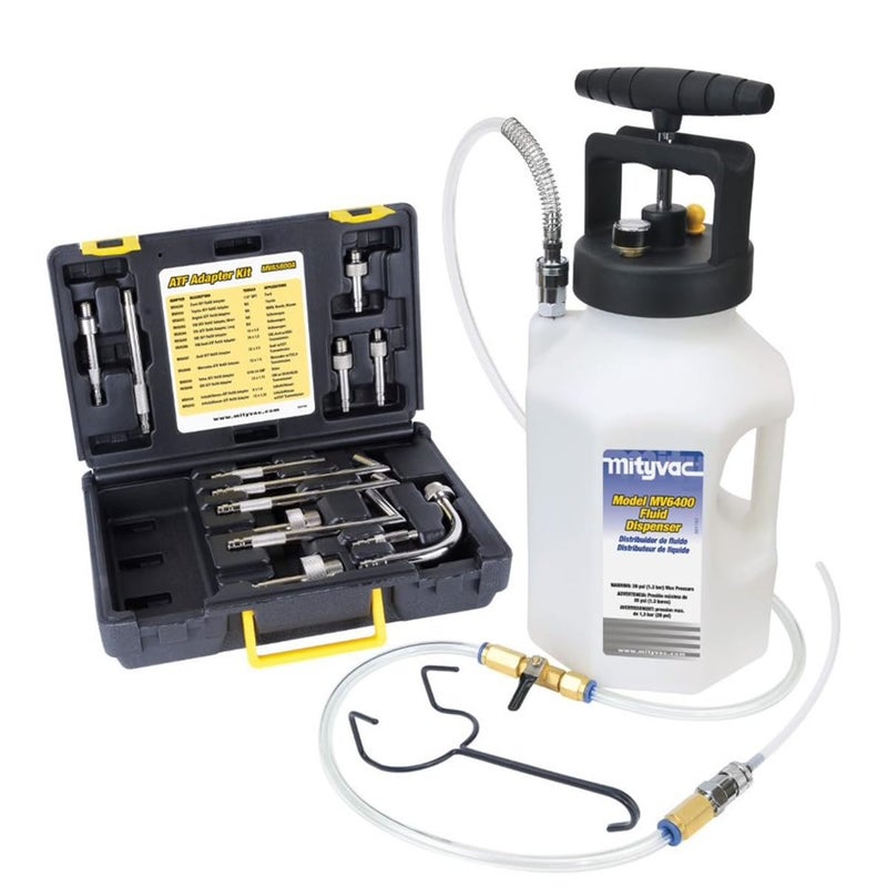 Mityvac MV6410A Pneumatic ATF Refill Dispenser System for Filling or Topping Transmission Fluids 12 Gallon Reservoir Manual Pump Flow Control Valve Pressure Gauge and Relief Valve Storage Case