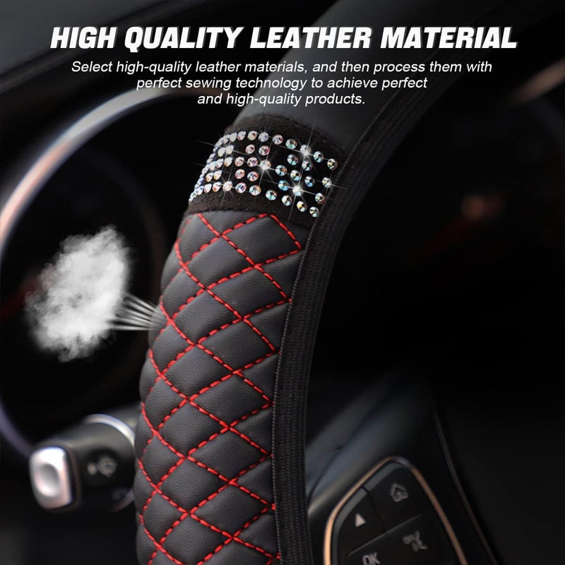 LoyaForba Bling Soft Leather Steering Wheel Cover with Rhinestones - Image 3