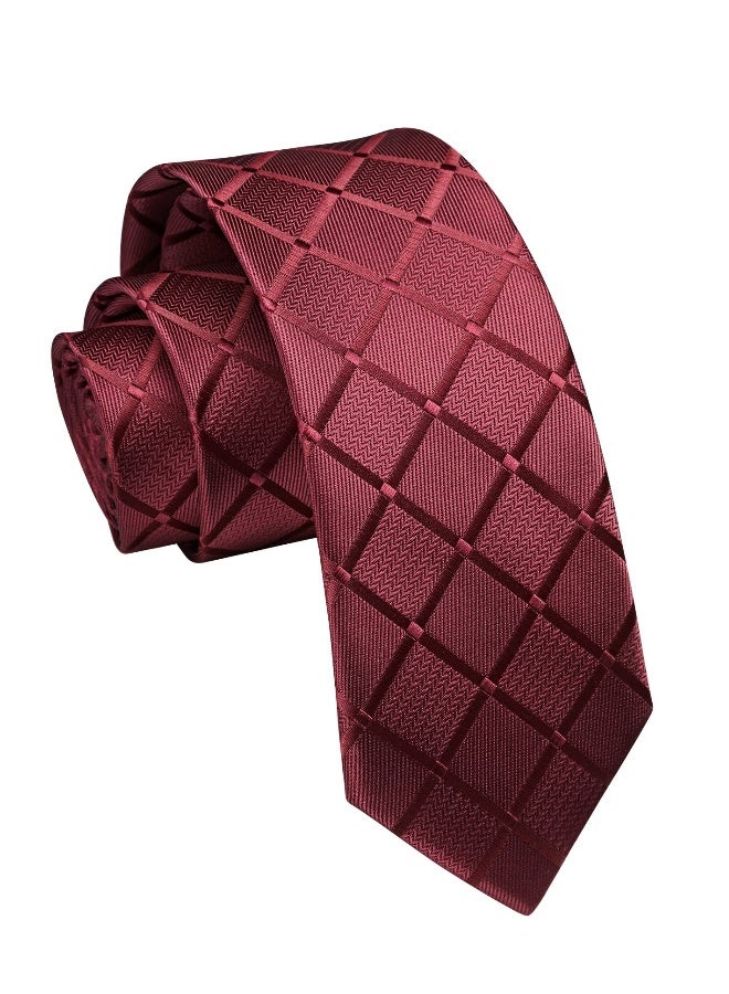 Skinny Ties for Men, Classic Men's Skinny Width  2.17" , Wide Slim Ties in Different Textured Style Mixed, Formal Business Silk Silm Tie Woven Jacquard Thin Tie Wedding Party (Brick red) - Image 1