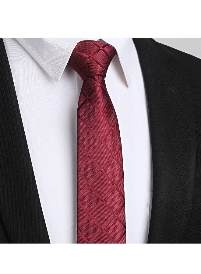 Skinny Ties for Men, Classic Men's Skinny Width  2.17" , Wide Slim Ties in Different Textured Style Mixed, Formal Business Silk Silm Tie Woven Jacquard Thin Tie Wedding Party (Brick red) - Image 3