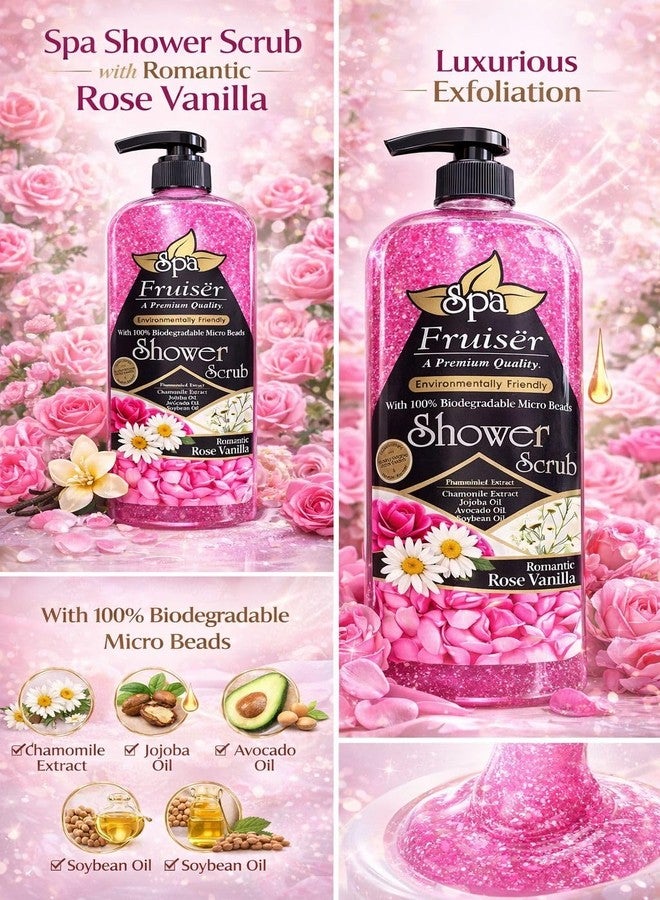 Fruiser Shower Scrub Exfoliating Body Scrub for Smooth & Glowing Skin – Deep Cleansing Moisturizing Shower Exfoliator for All Skin Types, 730ml (Rose Vanila) - Image 5