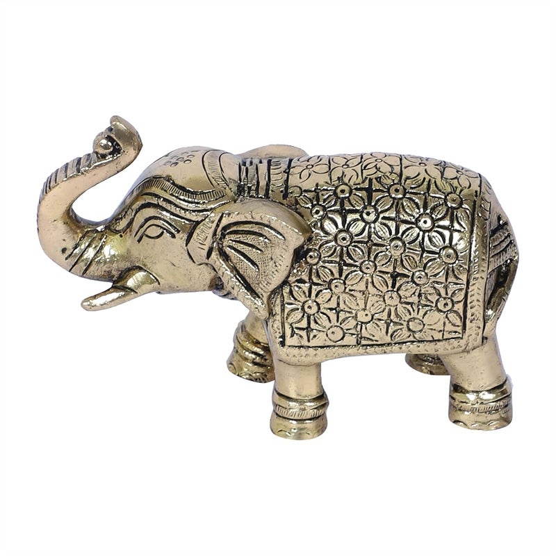 Two Moustaches 5 Inches Ethnic Carved Elephant Brass Showpiece Elephant Showpiece for Home Decor Gifts for Housewarming Brass Elephant Statue Antique White Pack of 1 Animal - Image 5