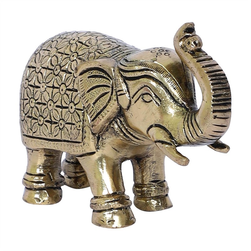 Two Moustaches 5 Inches Ethnic Carved Elephant Brass Showpiece Elephant Showpiece for Home Decor Gifts for Housewarming Brass Elephant Statue Antique White Pack of 1 Animal - Image 1