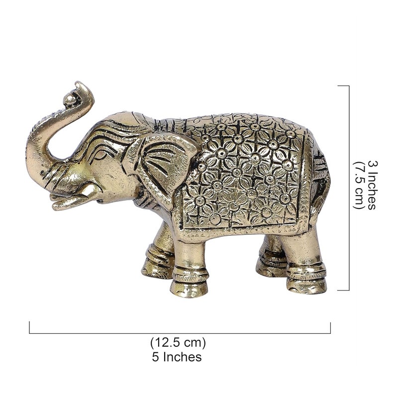 Two Moustaches 5 Inches Ethnic Carved Elephant Brass Showpiece Elephant Showpiece for Home Decor Gifts for Housewarming Brass Elephant Statue Antique White Pack of 1 Animal - Image 4