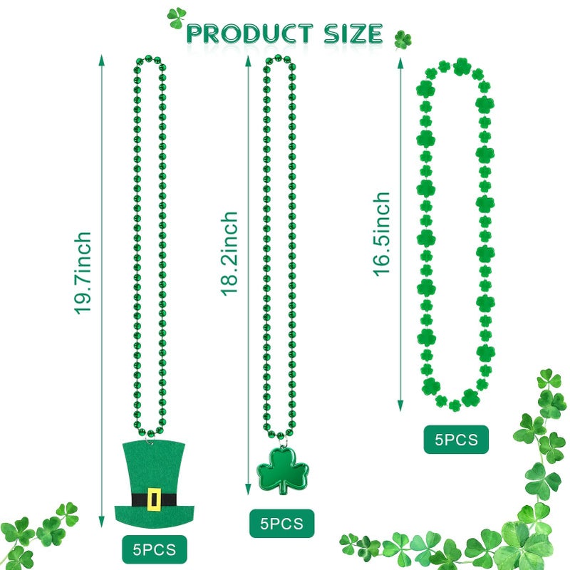 HOOSUN 15 Pack St Patricks Day Beads Necklaces Bulk,St Patricks Day Decorations Accessories for Party Favors,St Patrick's Day Necklaces Party Supplies,Saint Patricks Day Green Beads Shamrock Necklace - Image 4
