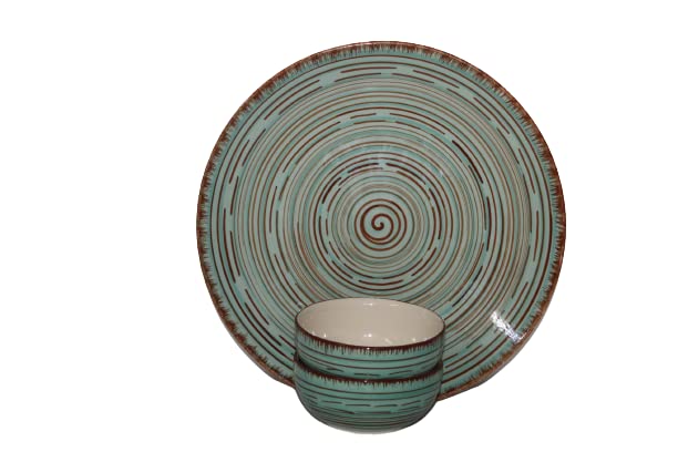 Phezent Pasco Ceramic Plates for Dinner with Katori 3 Pieces 1 Dinner Plates 2 Katori Bowl Dishwasher Microwave Safe Dinner Sets Ceramic Dinner Set Bowls Set Dinnerware Sets - Image 2