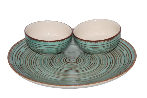 Phezent Pasco Ceramic Plates for Dinner with Katori 3 Pieces 1 Dinner Plates 2 Katori Bowl Dishwasher Microwave Safe Dinner Sets Ceramic Dinner Set Bowls Set Dinnerware Sets - Image 1