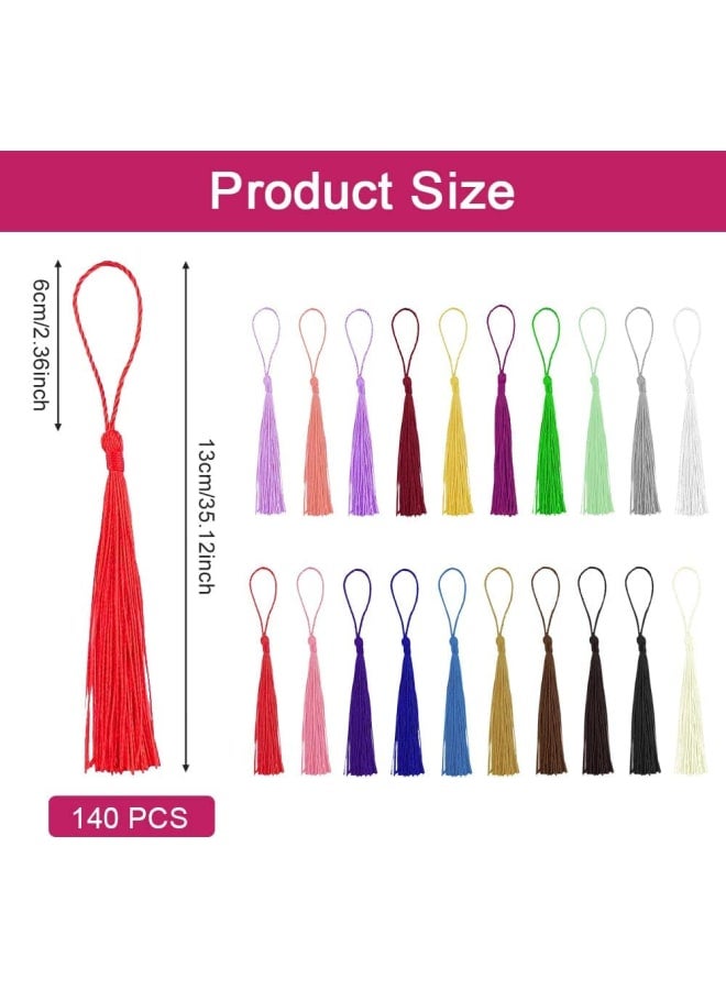 Tassels 20 Colours 140 Pieces Mini Tassels Colourful Tassels with Loop Silky Tassels Pendant Soft Tassels as Bookmark Handmade Tassels for DIY Jewellery Key Chain - Image 2