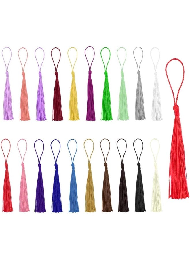 Tassels 20 Colours 140 Pieces Mini Tassels Colourful Tassels with Loop Silky Tassels Pendant Soft Tassels as Bookmark Handmade Tassels for DIY Jewellery Key Chain - Image 1