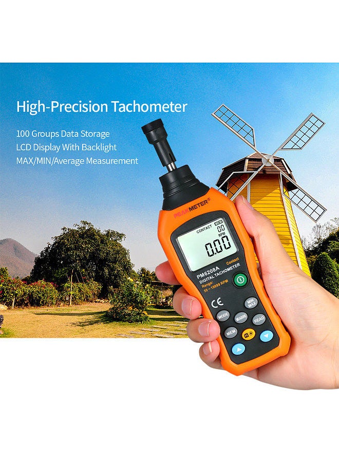 Generic - Digital Tachometer Handheld Contact Motor Tachometer LCD Speedometer Tach RPM Meter Contact-type Digital Tachometer Wide Measuring Rang 50～19999rpm - Image 1