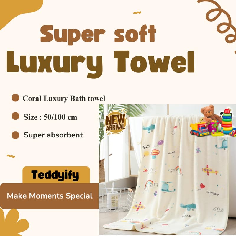 TEDDYIFY Baby Luxury Coral Fleece Bath Towel for Kids, Ultra Soft, Warm, and Absorbent. Baby Essentials Bath Towels, Cute Unisex Cover for Girls and Boys (1 Count, 1-3 Years) - Image 3