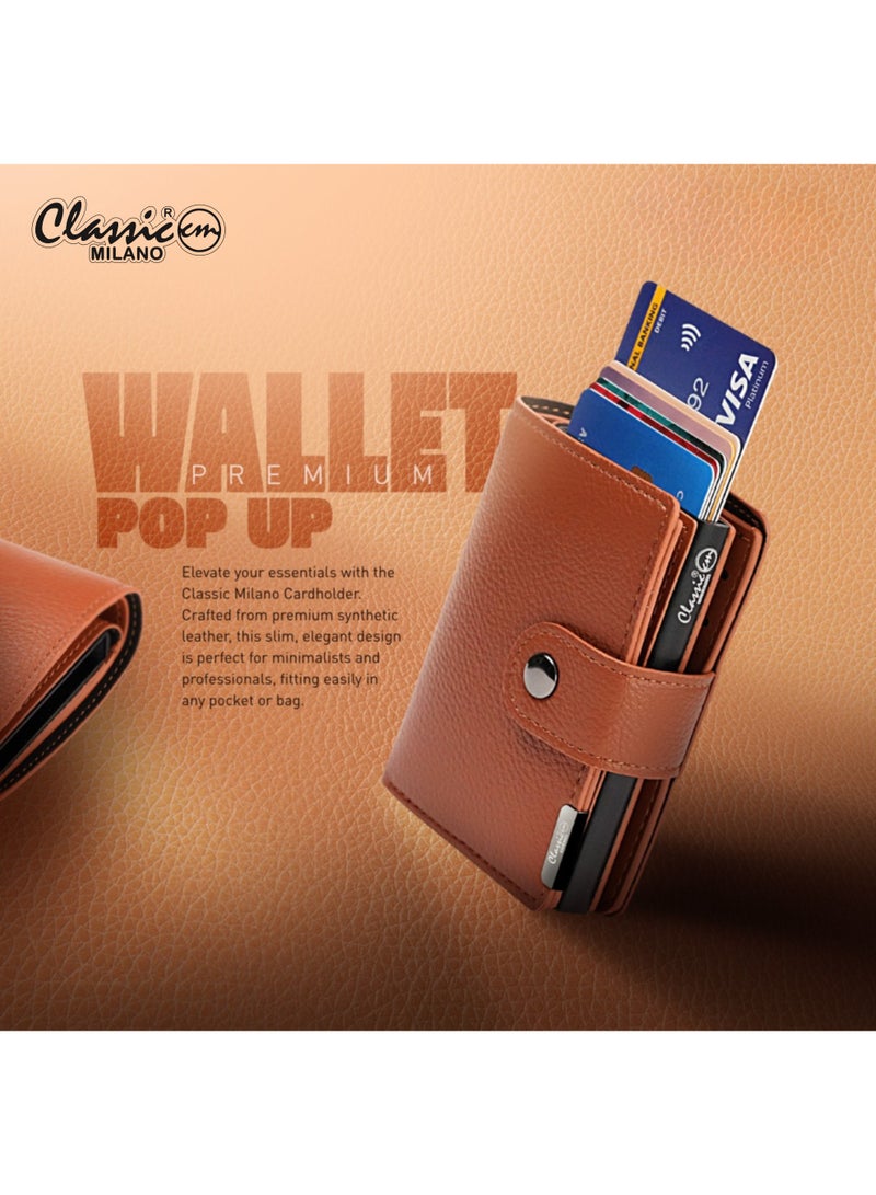 Classic Milano Faux Leather RFID Blocking Pop Up Wallet for Men and Women - Automatic Card Holder Wallet with Pop-up Design - Secure, Compact Credit Card Holder for Men - Stylish Wallet for Men & Women’s RFID Card Wallet - Image 1