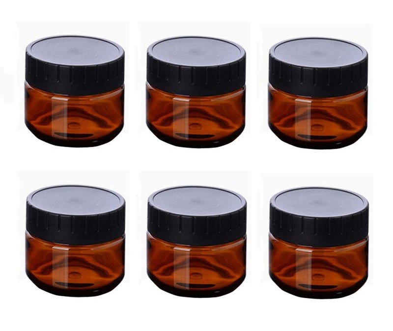 Elandy 6 قطع من الجرار الدائرية البلاستيكية العنبر مع بطانات داخلية بيضاء وأغطية سوداء لتعبئة مستحضرات التجميل حاويات تخزين لزجاجات الكريمات واللوشن وحزم الوجه أداة تجميل DIY 60 جرام 2 أونصة