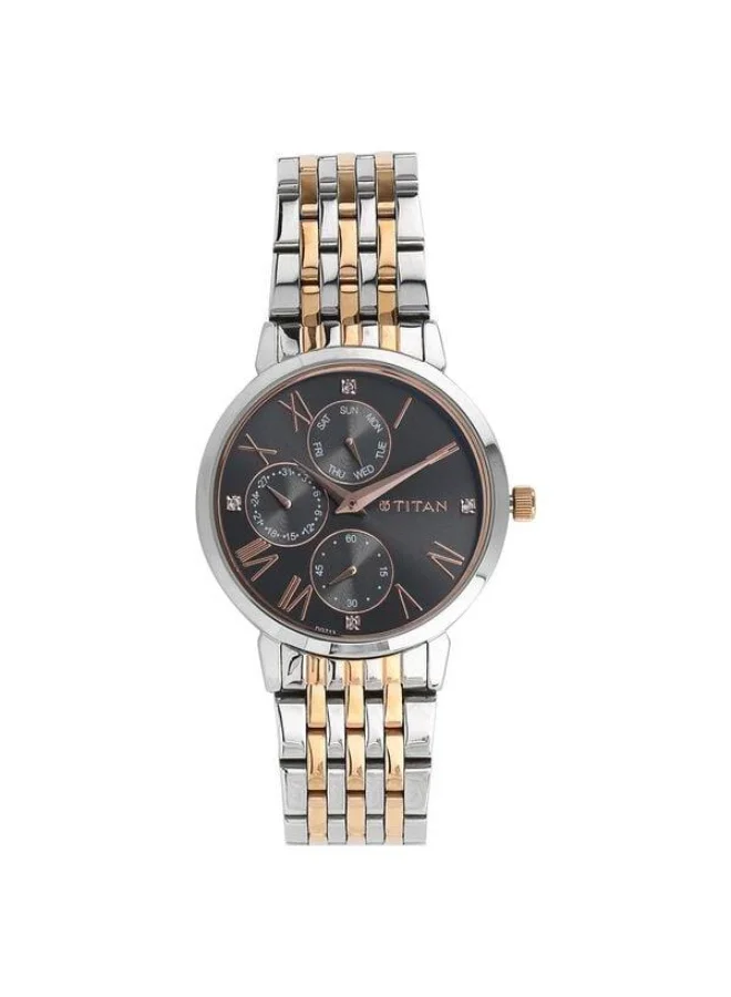 TITAN Workwear Quartz Multifunction Anthracite Dial Two Toned Silver & Rose Gold Stainless Steel Strap Watch for Women - 2569KM03