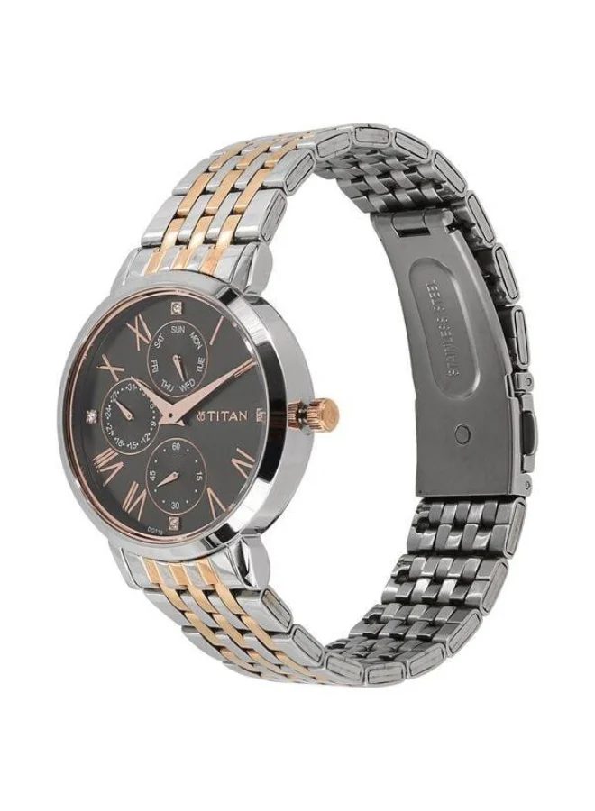 TITAN Workwear Quartz Multifunction Anthracite Dial Two Toned Silver & Rose Gold Stainless Steel Strap Watch for Women - 2569KM03