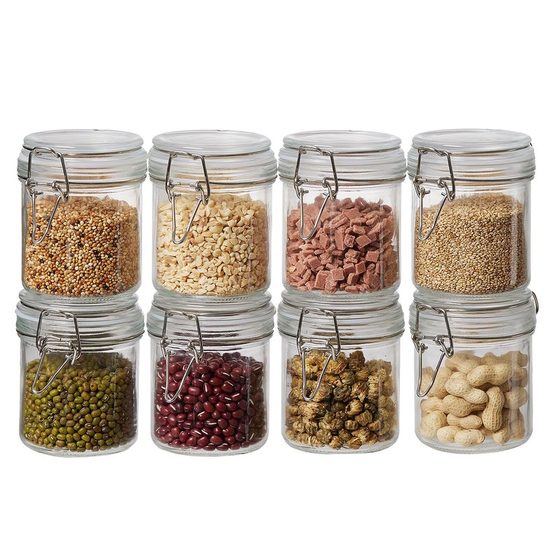 Ulodimi 8 Pack 9.5oz Food Storage Jars with Airtight Lids, Preserving Seal Wire Clip Fastening Glass Containers, Canisters for Kitchen Organization, Flour, Cereal, Pasta, Sugar, Beans, Pickling Jars(9.5 Oz*8) - Image 1