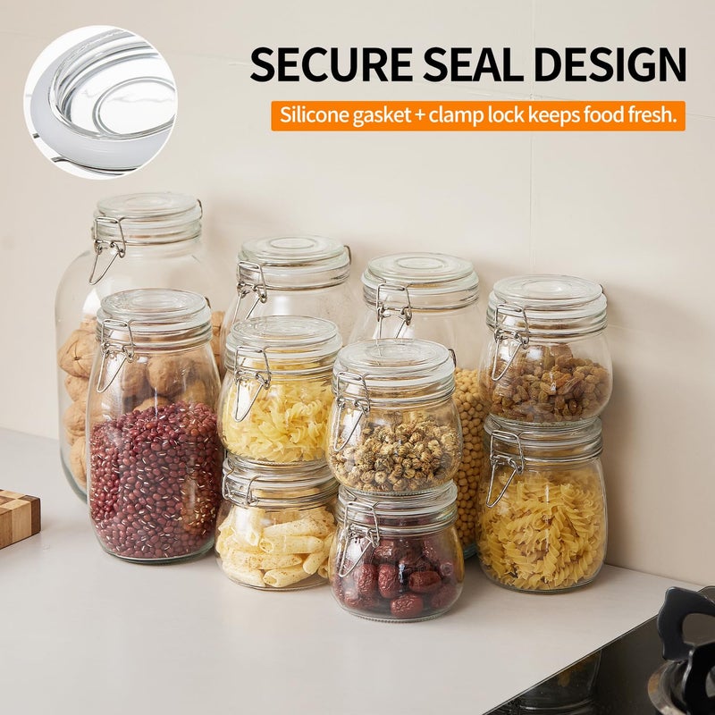Ulodimi 8 Pack 9.5oz Food Storage Jars with Airtight Lids, Preserving Seal Wire Clip Fastening Glass Containers, Canisters for Kitchen Organization, Flour, Cereal, Pasta, Sugar, Beans, Pickling Jars(9.5 Oz*8) - Image 5