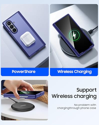 oupeigar for Samsung Galaxy Z Fold 7 Case with Screen Protector & Built-in Hinge Protection, Skin Feel Ultra Thin Stylish Translucent Matte PC, Wireless Charging Durable Shockproof Cover for Z Fold 7-Blue - Image 5