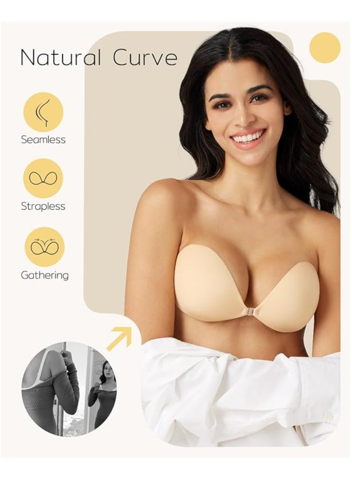 Fanski Adhesive Bra Strapless Sticky Invisible Push Up Silicone Bra For Backless Dress With Nipple Covers(A-C cup) - Image 2