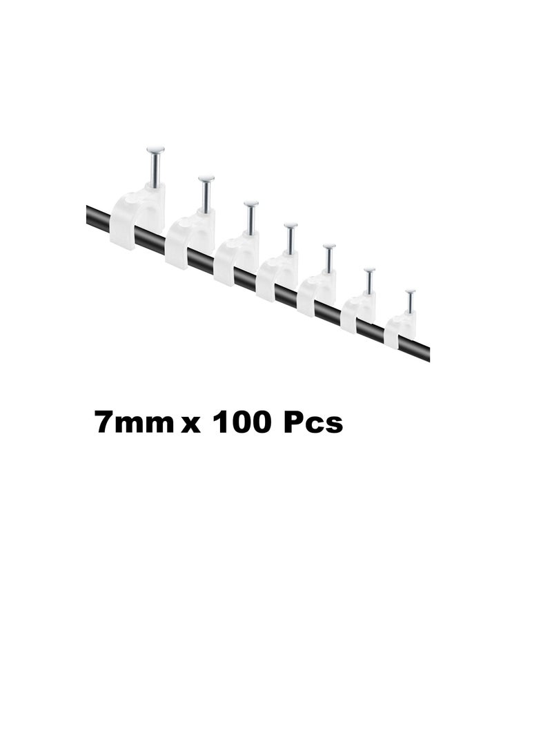 Electrical Cable Wire Round Clips, Steel Nails Tacks Holder for Organizing Electric Wires Cables Lines - White (7mm - 100Pcs) - Image 3