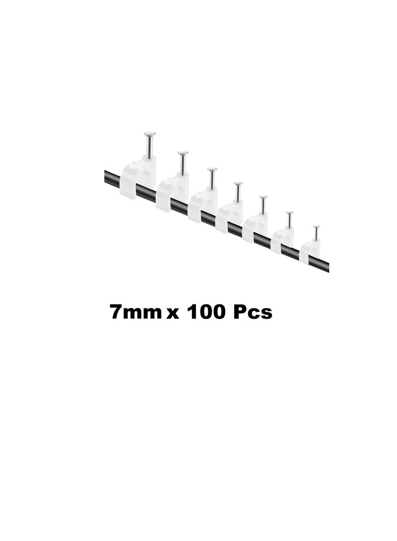 Electrical Cable Wire Round Clips, Steel Nails Tacks Holder for Organizing Electric Wires Cables Lines - White (7mm - 100Pcs) - Image 2