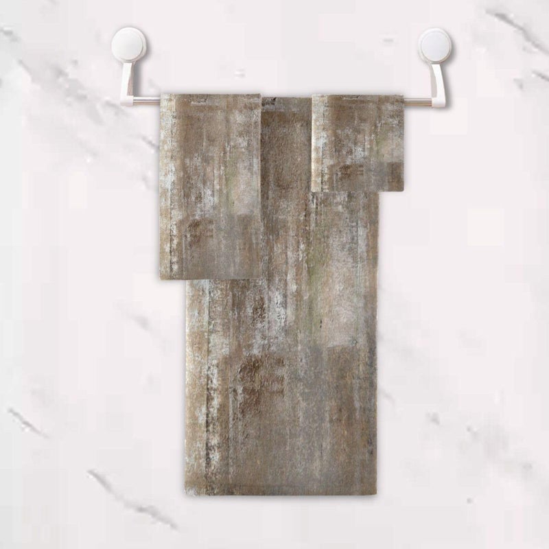 AIYOOLER Vintage Grey Burn Brown Bath Towels Set,3 Piece Soft Abstract Modern Art Towel Set,1 Bath Towel 1 Hand Towel 1 Washcloth,Absorbent Decorative Guest Bathroom Towels for Kitchen Shower Spa Face - Image 4