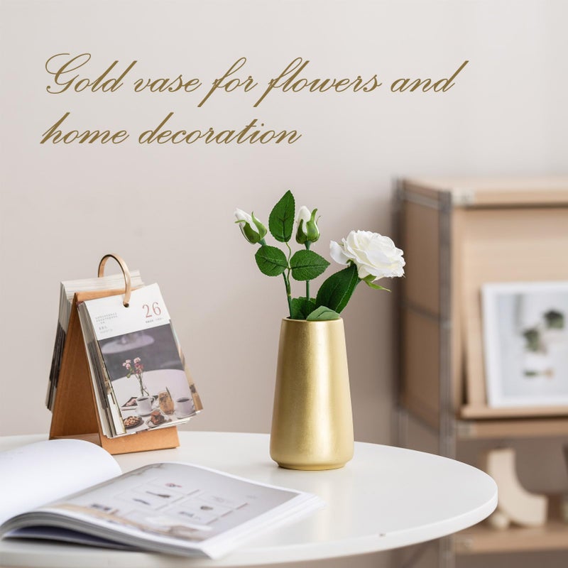 HUBUISH Light Gold Vase - 6" Gold Ceramic Flower vase for Home/Table/Accent Decor, Minimalist Modern Vases Ceramic for Centerpieces, Room Decor, Living Room, Bedroom or Gift - Image 4