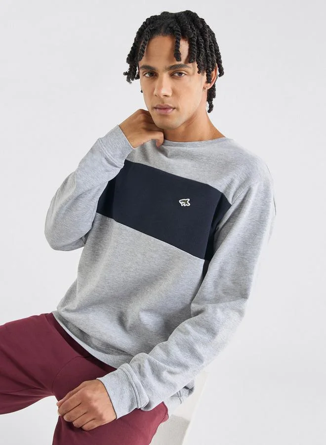 Splash FAV Panelled Sweatshirt with Long Sleeves and Crew Neck