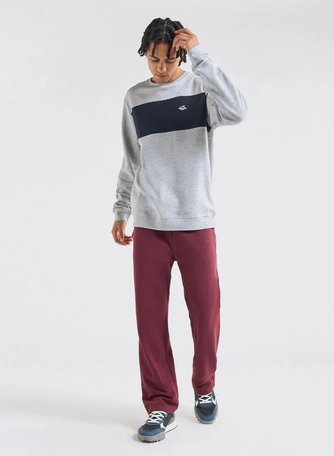 Splash FAV Panelled Sweatshirt with Long Sleeves and Crew Neck