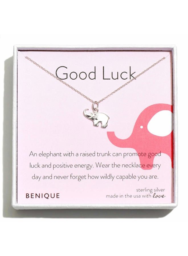 BENIQUE Sterling Silver Elephant Necklace For Women Teen Girls - Good Luck Gifts, Inspirational Meaningful Pendant Jewelry, Dainty Fine Chain 16"-18" Adjustable, Made In USA (S925/Elephant18) - Image 1