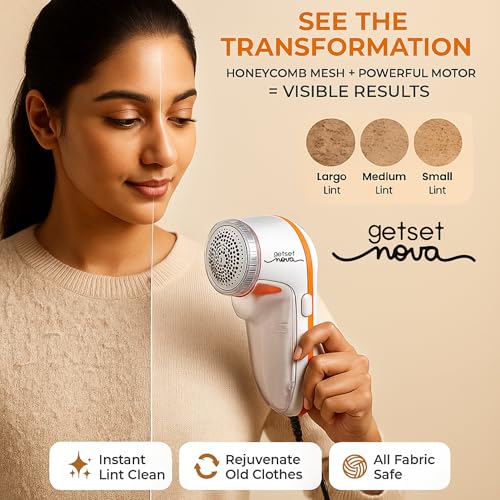 getsetnova Nova Lint Remover for Clothes Fabric Cleaner Machine for Sweaters & Blankets Electric Shaver for Clothes Powerful Fabric Cleaner with Honeycomb Mesh LintPro 360™ 1 Year Warranty - Image 4