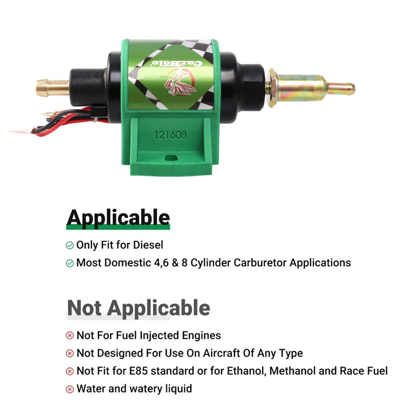 CarBole 12D Micro Electric Diesel Fuel Pump Universal 5/16 inch Inlet and Outlet 12V 1-2 A, 35 GPH, 4-7 PSI - Image 5