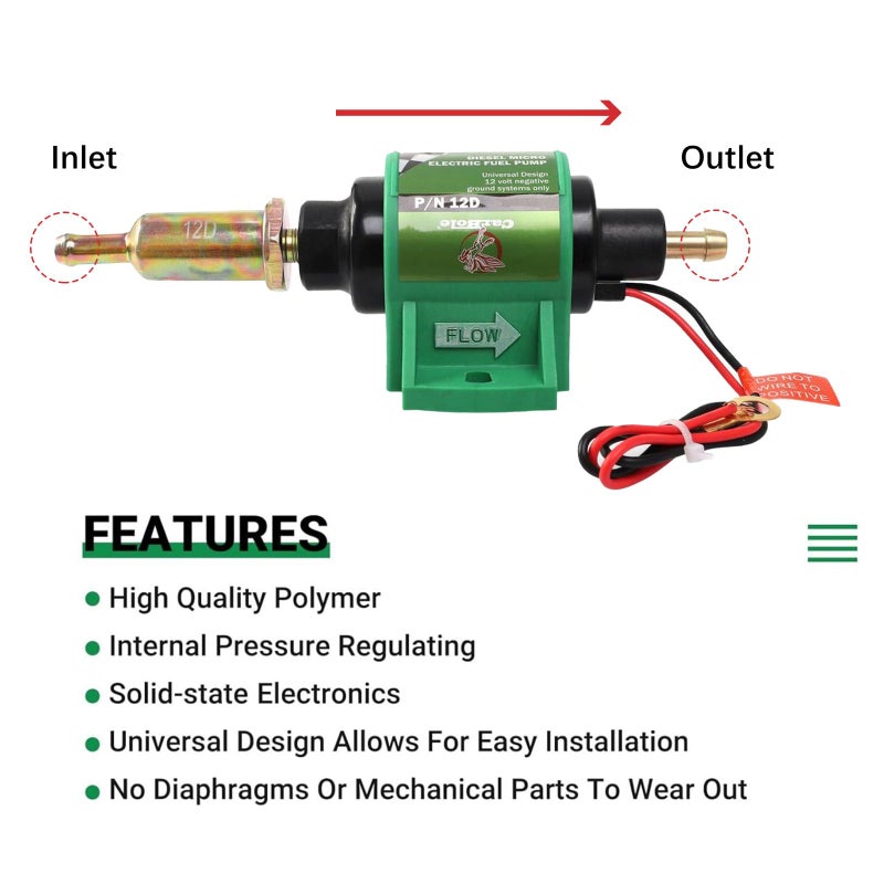 CarBole 12D Micro Electric Diesel Fuel Pump Universal 5/16 inch Inlet and Outlet 12V 1-2 A, 35 GPH, 4-7 PSI - Image 3