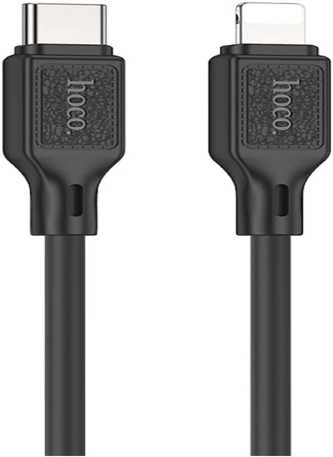 Hoco - Hoco X90 - Cool PD Silicone Fast Charging And Data Transmittion Cable (20W - 1M), USB-C To Lightning Plug, Compatible With Apple iPhone iPad Airpods - Black - Image 1