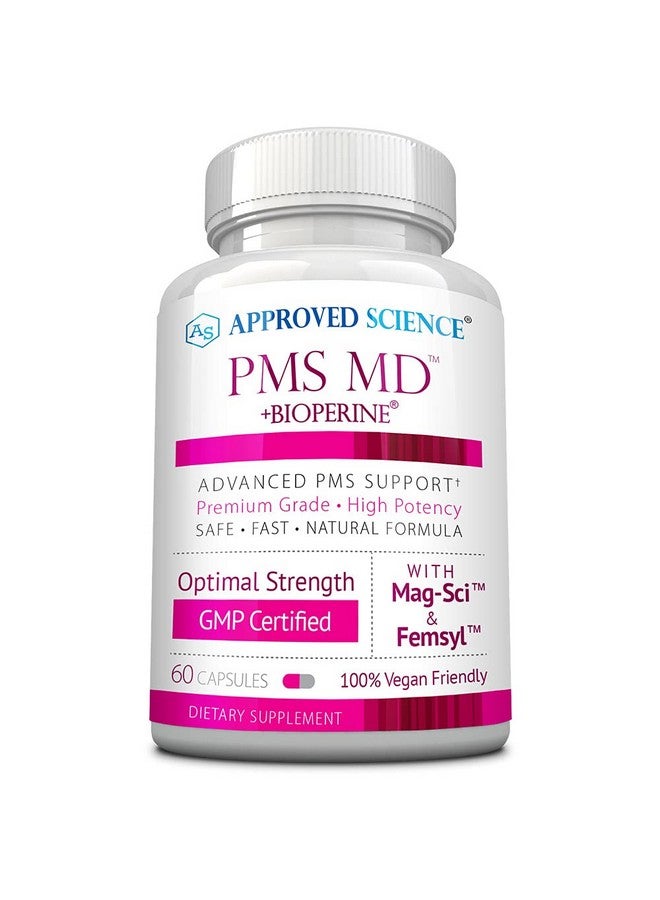 Approved Science PMS MD - Eliminate PMS Symptoms - Calcium, B Vitamins, BioPerine - 60 Capsules - One Month Supply - Vegan - Image 1