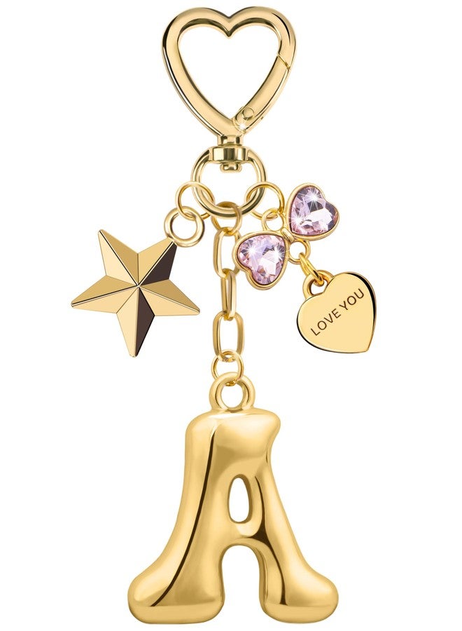Suweibuke Gold Bubble Initial Letter Keychain, Women Girl Bags Charms Gift - Mother's Day Birthday Christmas Valentine's Gift (A-Gold Letter Pink Rhinestone) - Image 1
