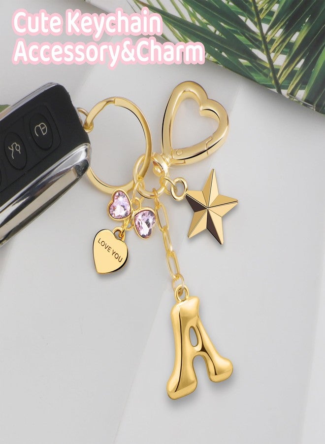 Suweibuke Gold Bubble Initial Letter Keychain, Women Girl Bags Charms Gift - Mother's Day Birthday Christmas Valentine's Gift (A-Gold Letter Pink Rhinestone) - Image 4