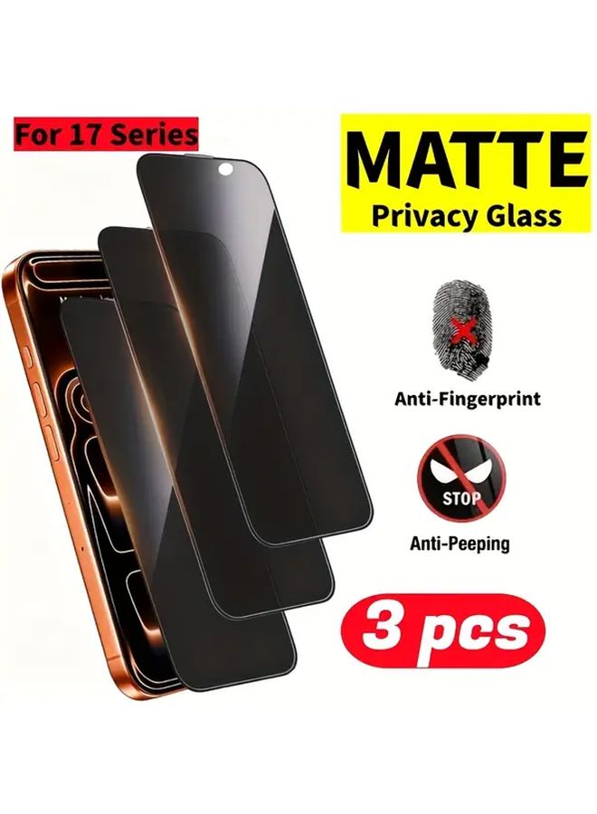 3 Pack Matte Privacy Glass Screen Protector for iPhone 17 Pro Max 9H Hardness Anti Spy Anti Fingerprint - Image 1