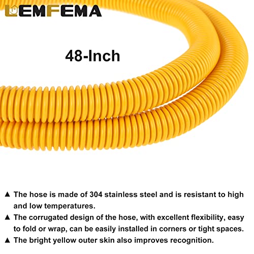 Lemfema 48"Gas Hose Connector Kit Gas Line for Dryer, Water Heater, Stove- 5/8 In. OD (1/2 In. ID) 1/2 In Flexible Gas Line, FIP X 1/2 in. MIP X 3/4 In. MIP Fitting, Stainless Steel, Yellow Coated - Image 2