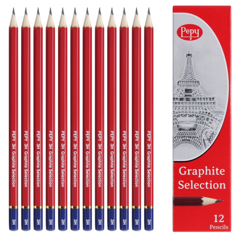 Pepy Graphite Professional Drawing Pencils Set of 12 3H PreSharpened Black Lead Pencils Perfect for Drawing Sketching and Shading Graphic and Fine Art